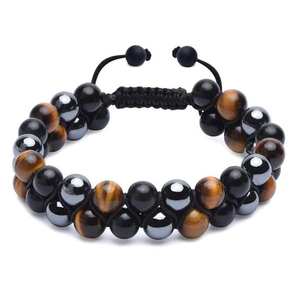 

gemstone beaded strands bracelets adjustable dougle layers braided natural tiger eye beads fashion jewelry accessories gifts for m3943937, Black