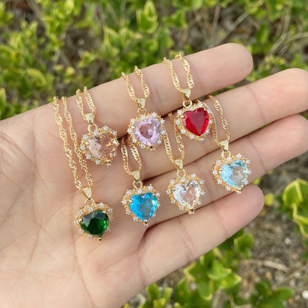 

Colorful Zircon Heart Pendant Necklace Jewelry for Women Gift