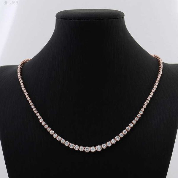

fashion tennis chain with gradient moissanites solid gold jewelry hip hop pendant necklace for women, Silver