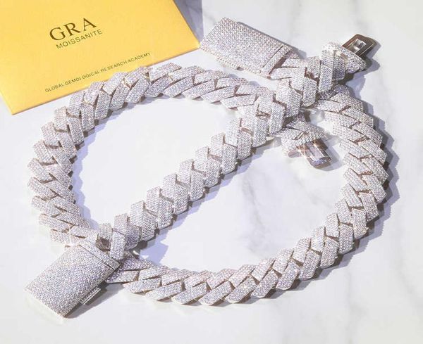 

heavy 4rows 20mm width cuban link chain 925 solid silver gra certificate moissanite hip necklace rapper5673340
