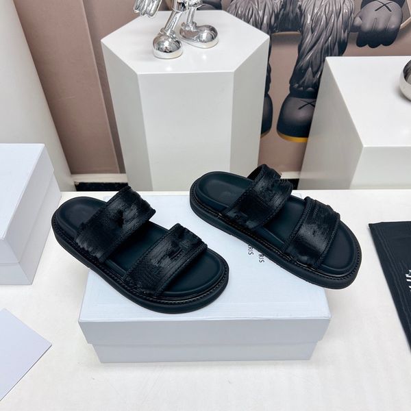 

womens beach slippers famous classic flat heel summer lazy designer fashion flops leather lady brand slides famale 0426, Black