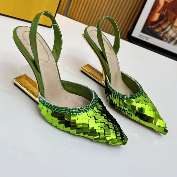 

wedge sandals for women fashion designer dress shoes genuine leather sequin decoration pointed toe wrap ankle strap factory shoe 9cm heel, Black