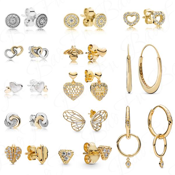 

925 sterling silver earrings electroplated 18k gold love hollow heart gold drawing process geometric luxury elegant earrings original women&, Golden;silver