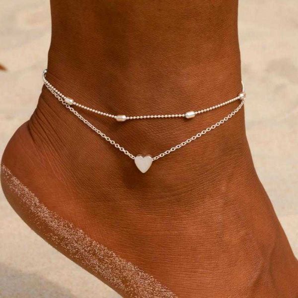 

anklets european and american cross-border anklet sales summer beach new simple ball chain peach heart-shaped 2-piece anklet aa230512, Red;blue