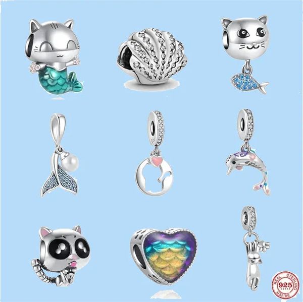 

925 sterling silver charms for pandora jewelry beads cute cat dolphin beads, Black