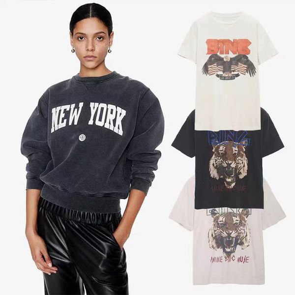 

women's hoodie designer short sleeves tshirt letters printed t shirt embroidery hoodies cotton sweater anine bing pullover women cresw, White;black