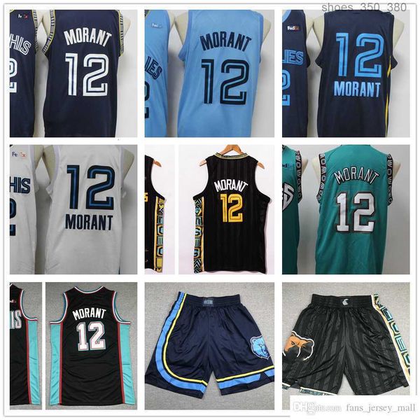 

2022 new 75th city basketball 12 ja morant jerseys stitched black white green jersey for man shorts
