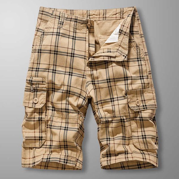 

men's shorts work summer tide beach sports all cotton plaid five point casual pants, White;black