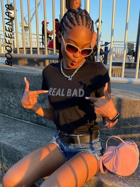 

t-shirt boofeenaa rhinestone letter graphic tshirts women baby tee y2k streetwear short sleeve crop baddie outfits c85ai10, White