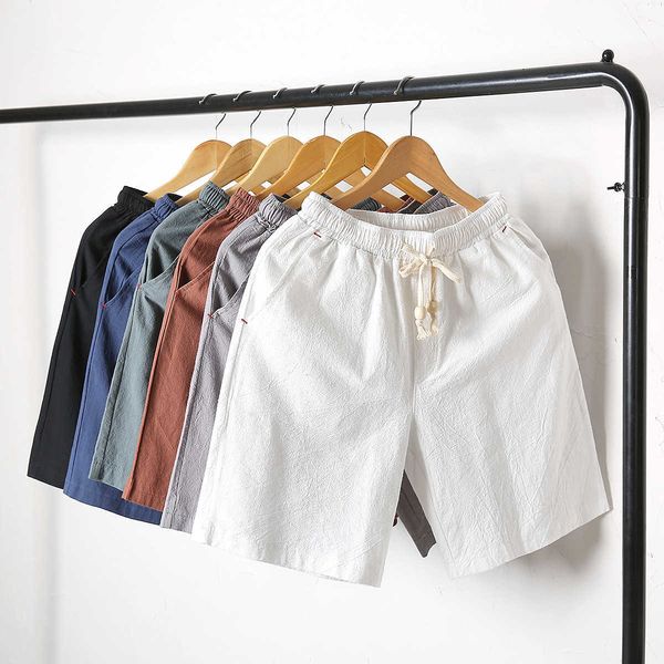 

men's shorts 19 casual pants cotton hemp chinese korean linen trendy beach, White;black