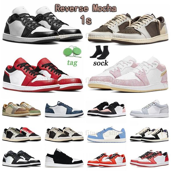 

2023 designer jumpman 1 low basketball shoes 1s chicago panda reverse mocha paint drip leather men women sneakers true blue cement black pha