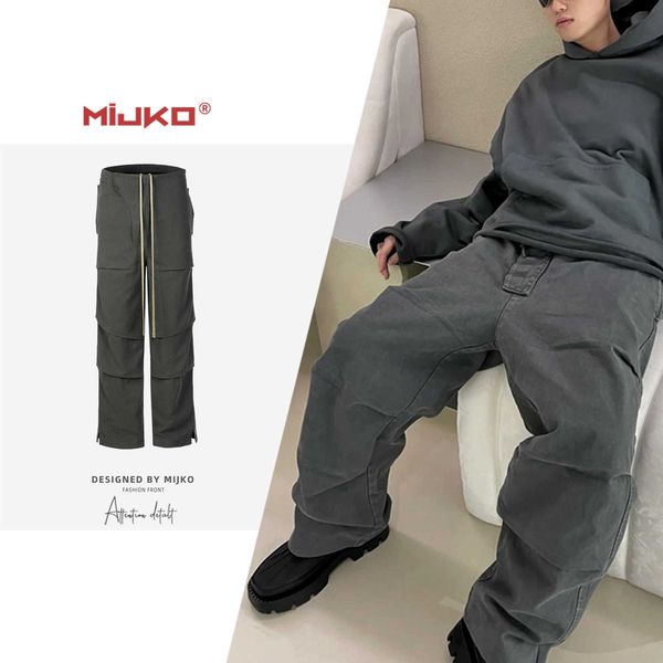 

mijko men's and women's new cleanfit silhouette split fold knee cargo pants men's and women's casual pants, Blue