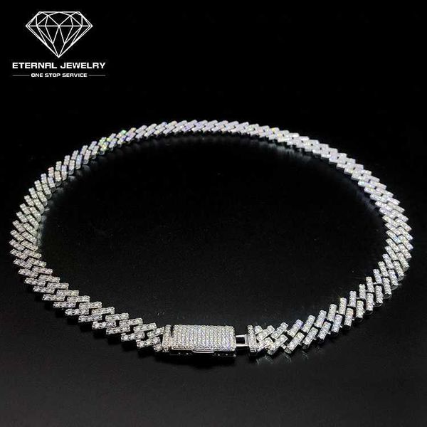 

8-26 18inch solid s925 silver 9k 10k 14k 18k gold 10mm moissanite diamond iced out cuban chain hip hop tennis necklace for men