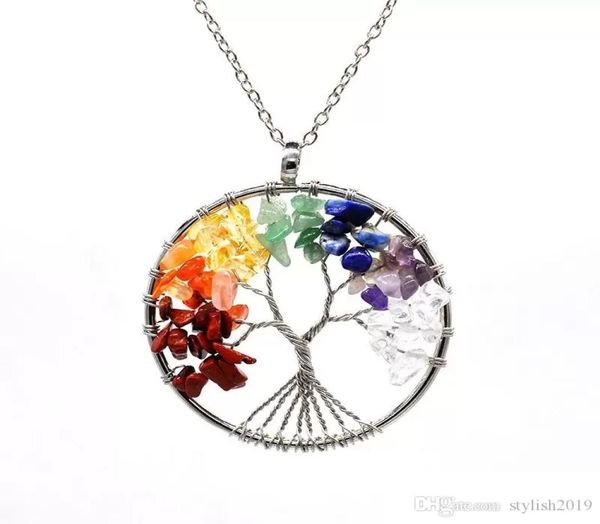 

12pcset tree of life necklace 7 chakra stone beads natural amethyst sterlingsilverjewelry chain choker necklace pendant for wom7783355, Silver