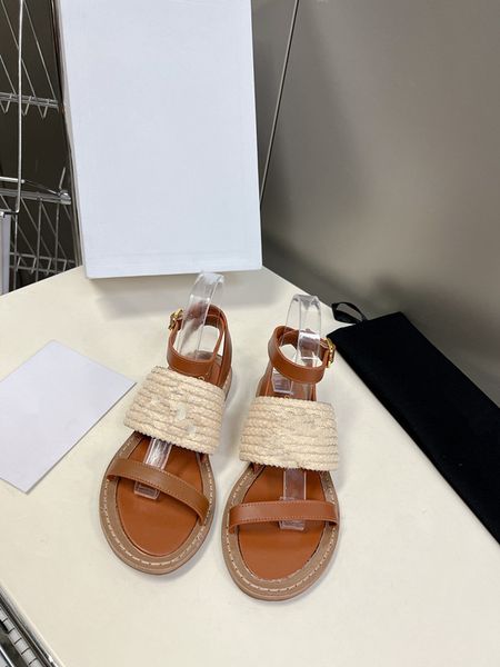 

womens beach slippers famous classic flat heel summer lazy designer fashion flops leather lady brand slides famale shoes metal buckle flip f, Black