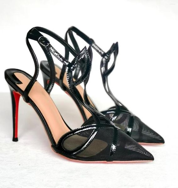 

sandals pumps for women 2023 women's rhinestone sandal ankle high heels shoes mesh stiletto gold wedding party pointed toe, Black