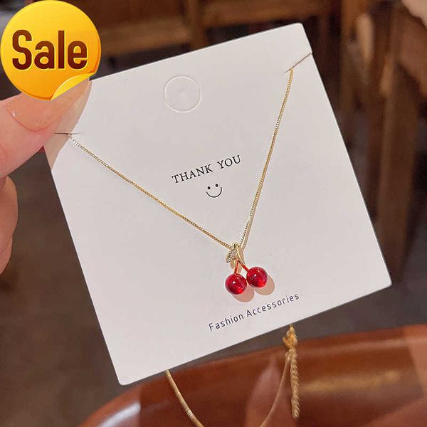

sweet exquisite cherry necklace women 2022 year new trend wild temperament necklace advanced fashionable clavicle chain, Silver