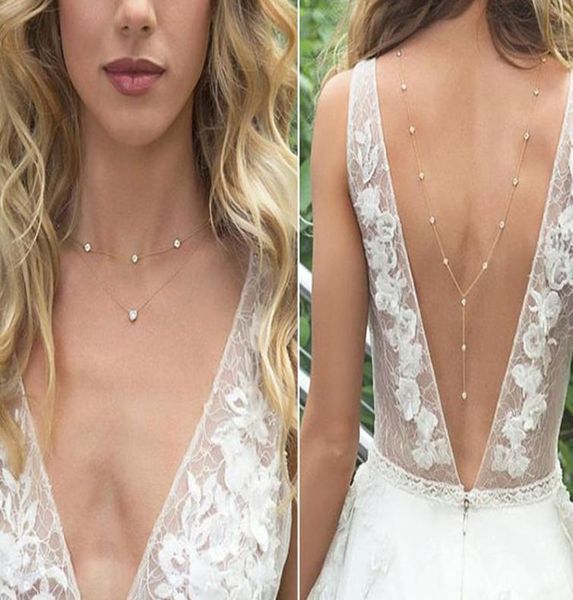 

chains backdrop necklace beautiful crystal rhinestone back or gold chain necklaces wedding party prom jewelry gifts for herchains7038375, Silver