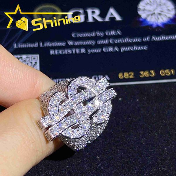 

luxurty men's gold plated 925 sterling silver vvs moissanite diamond iced out usd dollar rings