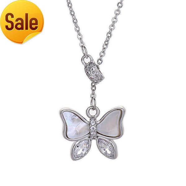 

wholesale singapore chomel white fritillary butterfly tassel necklace small design collarbone rose gold chain, Silver