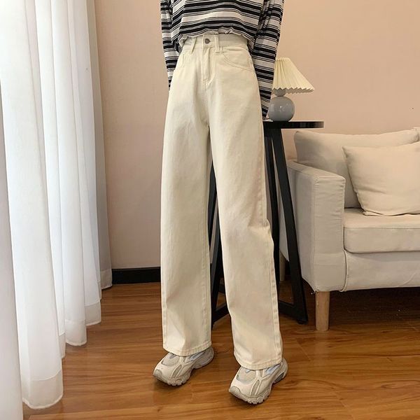

women's pants s korean fashion high waist straight leg jean's springsummer loose light blue jeans black apricot xs2xl 230512, Black;white