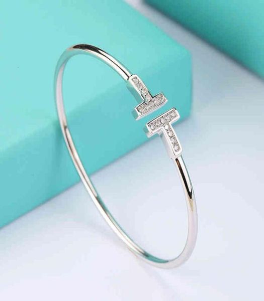 

s925 silver opening elastic narrow champagne double t bracelet9085147, Black