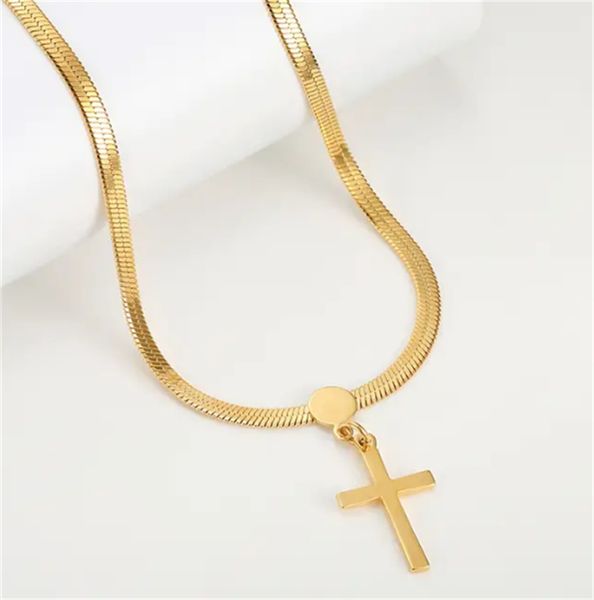 

vintage faith-inspired cross necklace - stainless steel snake bone chain, Silver