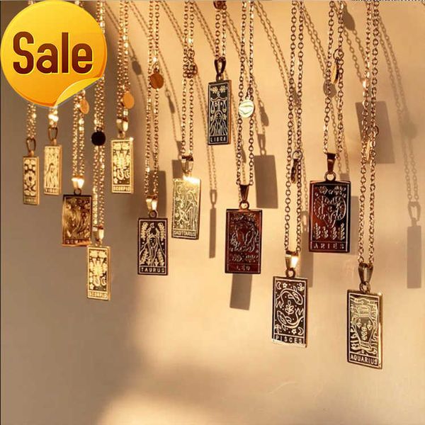 

s925 silver women accessories jewelry 18k gold plated pendant astrology horoscope tarot card 12 zodiac sign necklace