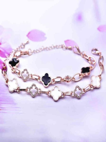 

diamond inlaid bracelet fashion clover korean men039s and women039s versatile jewelry6403869, Black