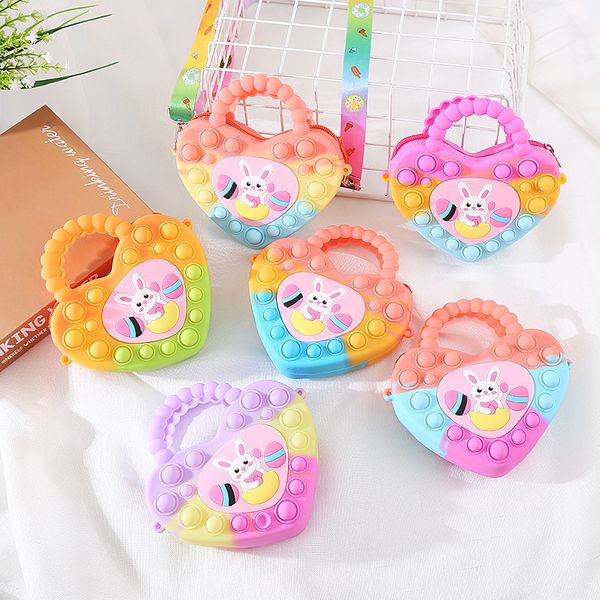 

rabbit princess coin purse heart-shaped silica gel crossbody children decompression bubbles package, Black