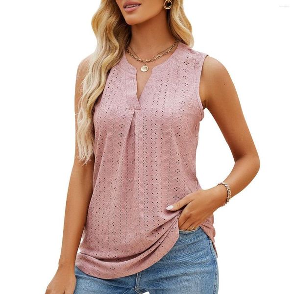 

women's blouses casual summer hollow out v neck sleeveless for women fashion 2023 elegant loose tank solid pullover tunic, White