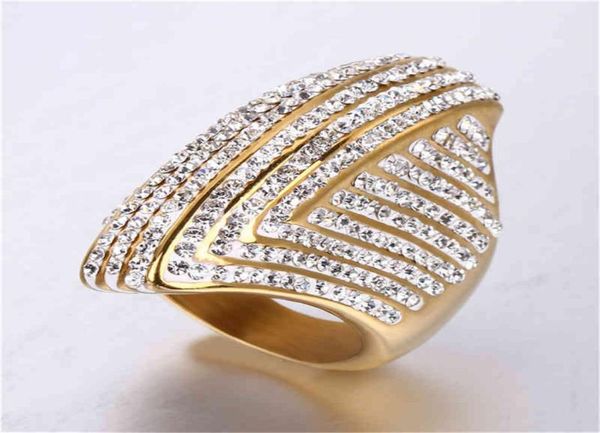 

hip hop iced out bling big oval ring female gold color stainless steel cocktail rings for women party jewelry 530290, Silver