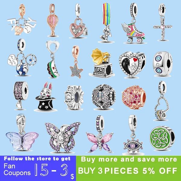 

925 sterling silver charms for pandora jewelry beads dangle clover ladybug dreamcatcher dangle bead, Black