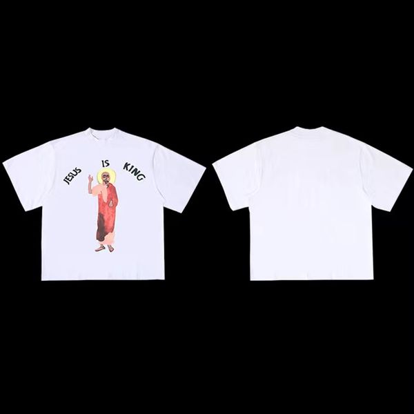 

fashion designer mens tshirts high version cpfm brand jesus king three god oil painting tees street loose short sleeve t-shirt asia size s-x, White;black