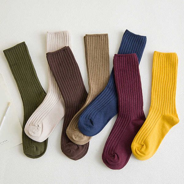 

cotton 4pair man cotton socks women wholesale compression loose knitting solid color black pink student girls stockings elegant retro long b