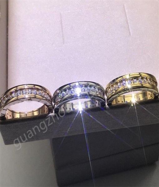 

diamond band couple ring 3colors fashion gift for women with box7145351, Silver