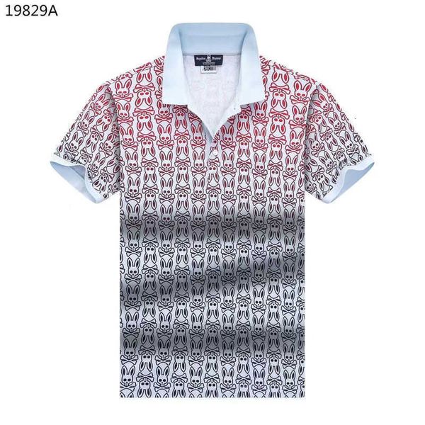 

psycho bunny men t shirt new summer fashion card cartoon skeleton rabbit full print polo neck men's casual fq6b 6n3p, White;black