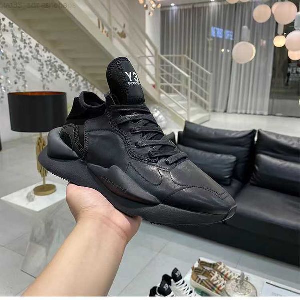 

design y-3 kaiwa sneakers men women shoes y3 chunky platform sports leather casual walking trainers, Black