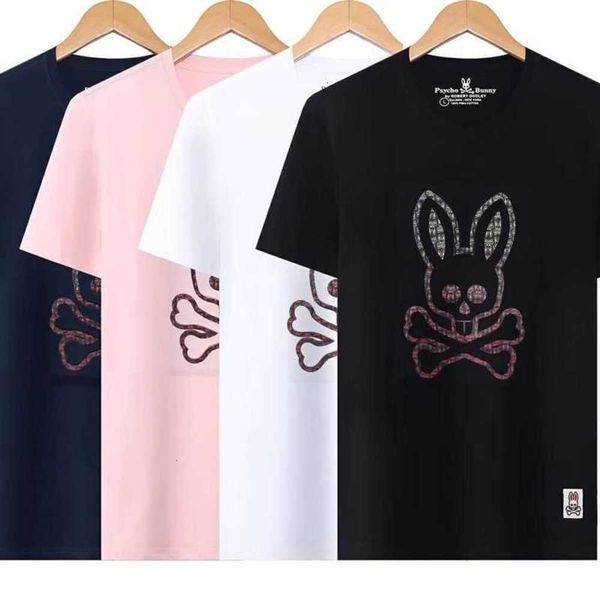 

psycho bunny t shirt 2023 summer new relief printing short sleeve skull rabbit cartoon t-shirt trendy brand round neck premium f6b7, White;black