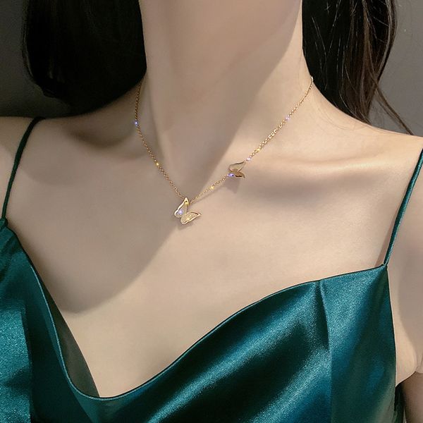 

designer jewelry necklace titanium steel non-fading color butterfly women's collar chain 18k gold plated, Silver