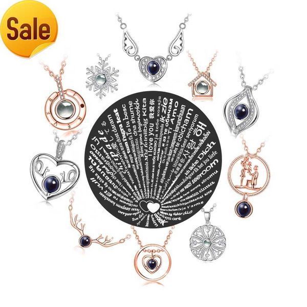 

s925 rose gold silver 100 languages i love you projection pendant necklace