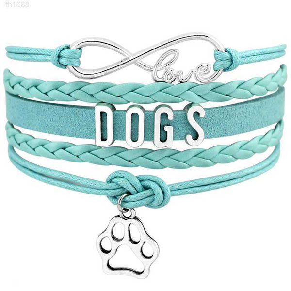 

factory multi layer leather wrap infinity love adoption rescue mom dog person doggie paw print dog mom bracelets, Golden;silver