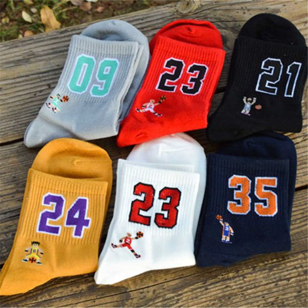 

cotton man basketball socks funny wholesale skateboard compression celebrity fashion sport stars lucky number 09/21/23/24/35 harajuku happy, Black