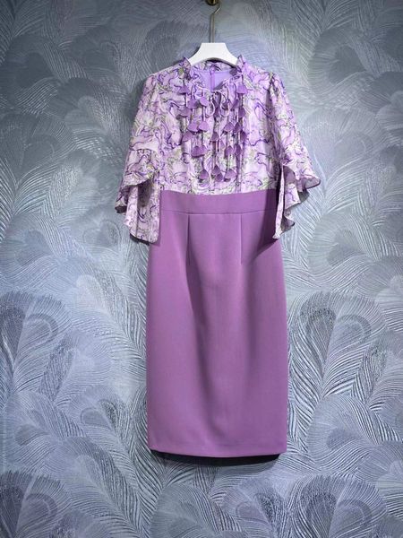 

high-quality 2023 summer runway style petal sleeve printed dress, Black