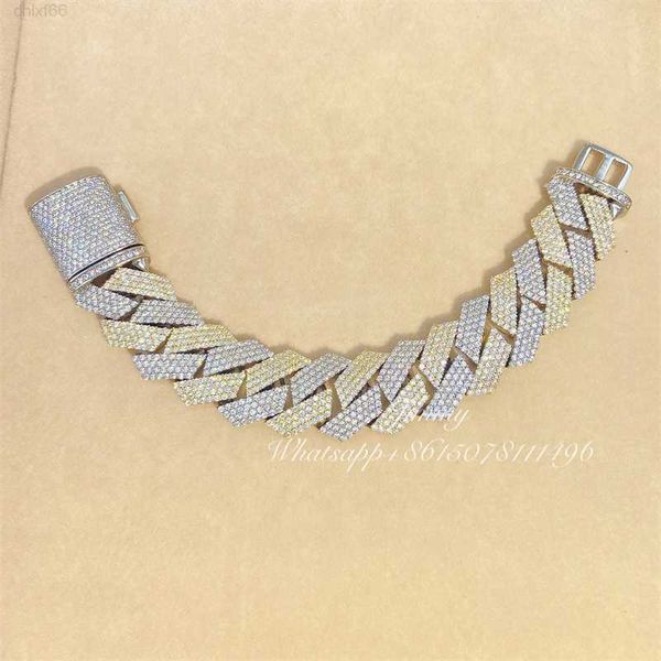 

925 sterling silver/10k real gold moissanite jewelry 20mm 4row moissanite cuban bracelet