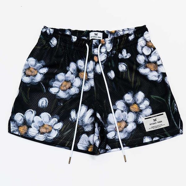 

men's shorts new american style ryoko rain oil painting casual mesh for and women's summer knee length quarter pants, White;black