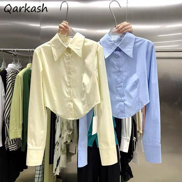 

shirts shirts women summer slim new korean style crop design female student fashion clothes mujer 2021 casual pure single breasted, White