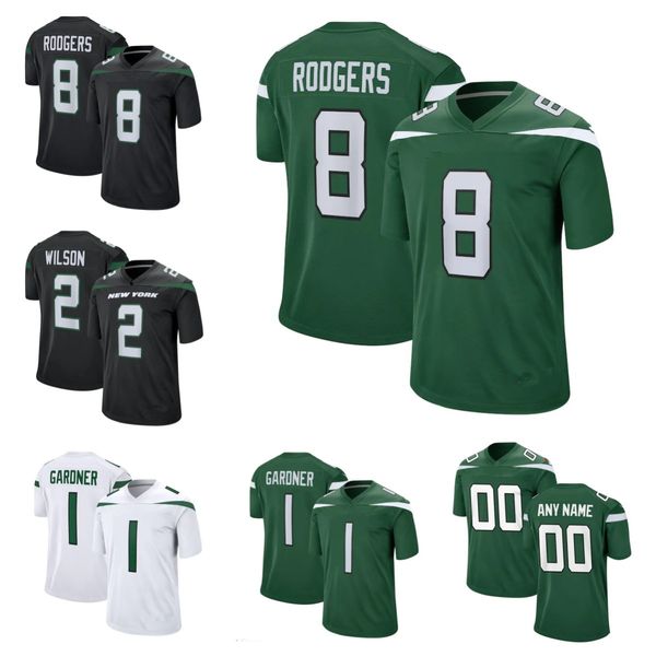 

8 aaron rodgers ahmad sauce gardner custom football jerseys breece hall garrett wilson quinnen williams new yorks corey davis jetes allen la, Black;red