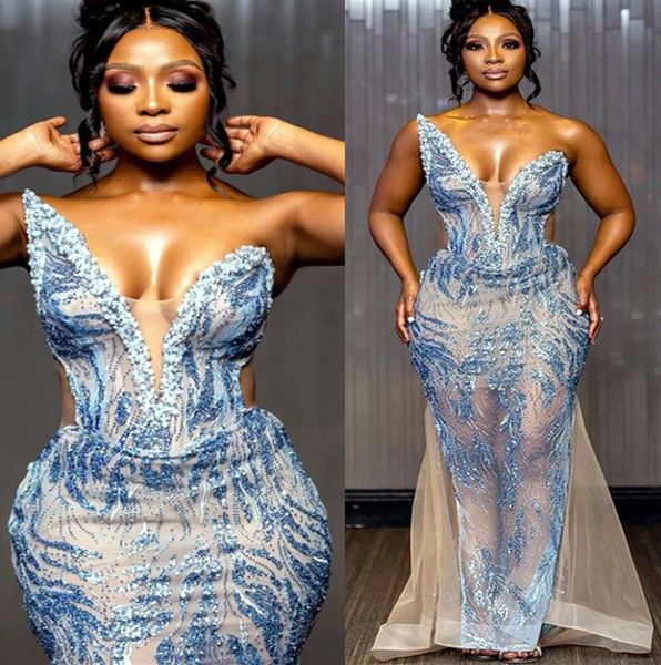 

2023 may aso ebi mermaid beaded prom dress pearls sequined lace evening formal party second reception birthday engagement gowns dresses robe, Black