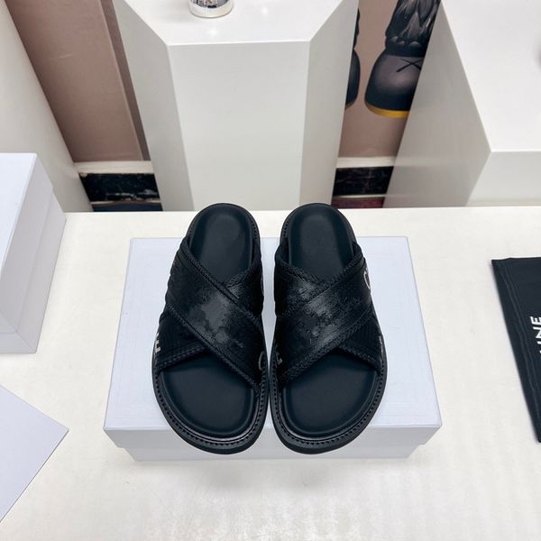 

beach slippers fashion thick bottom designer women shoes cartoon alphabet lady platform leather heels slides high sandals famous woman 0426, Black